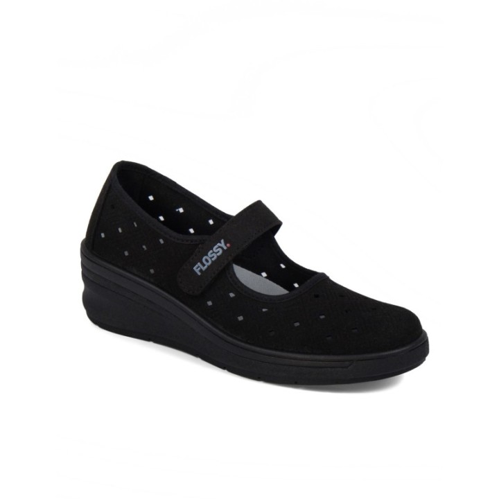 Zapato de cuña cinta velcro negro