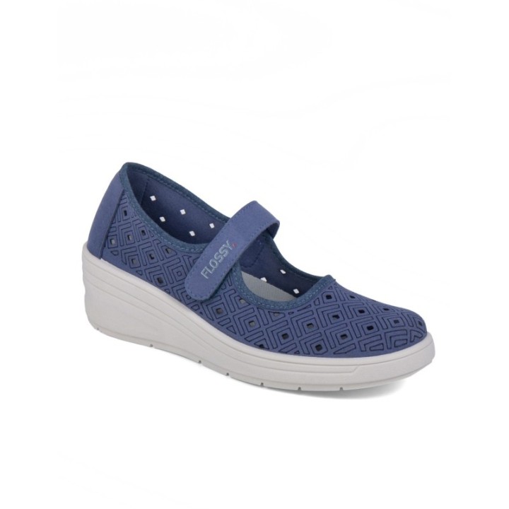 Zapato de cuña cinta velcro color jeans