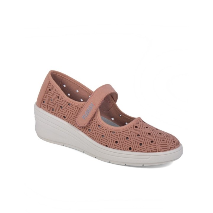 Zapato de cuña cinta velcro color maquillaje