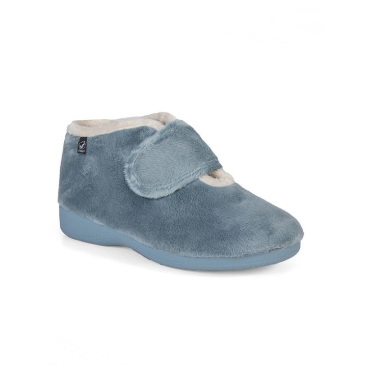 Zapatillas de casa ancho especial mujer velcro color aguamar