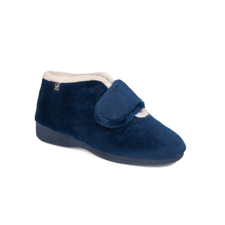 Zapatillas de casa ancho especial mujer velcro azul marino
