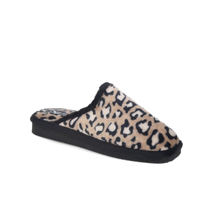 Zapatillas de casa abiertas estampado animal print color negro