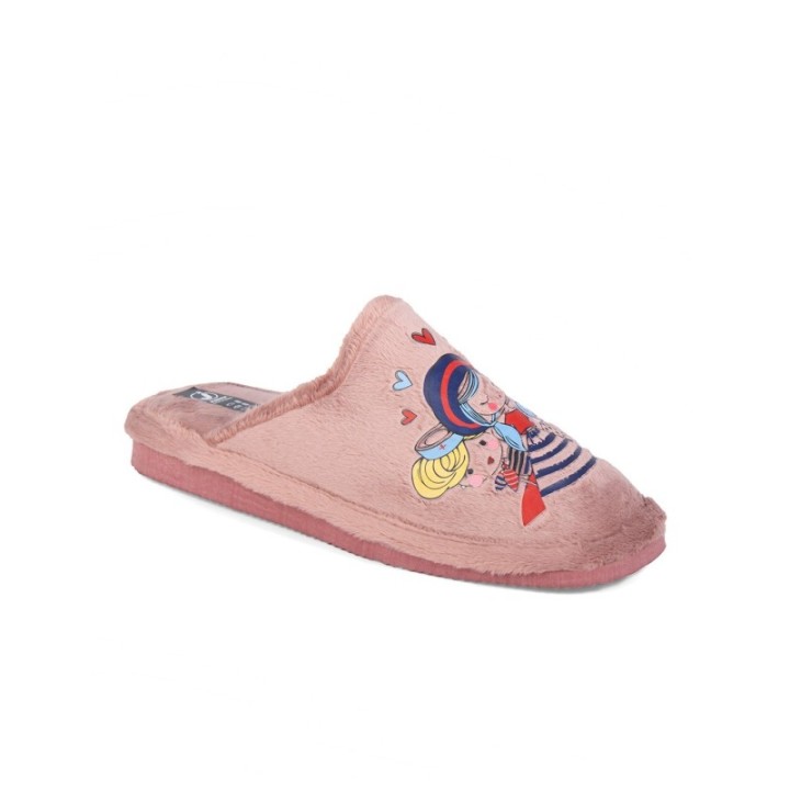 Zapatillas de casa abiertas con estampado de muñeca color caldera
