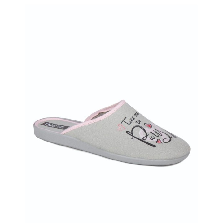 Zapatillas de casa verano mujer estampado París color niebla