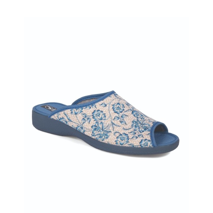 Zapatillas ancho especial puntera abierta estampado flores color azulina