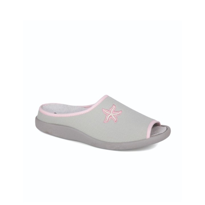 Zapatillas de casa verano mujer puntera abierta color niebla