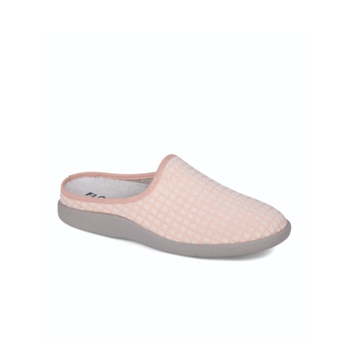 Zapatillas de casa verano mujer puntera cerrada cuadraditos color coral