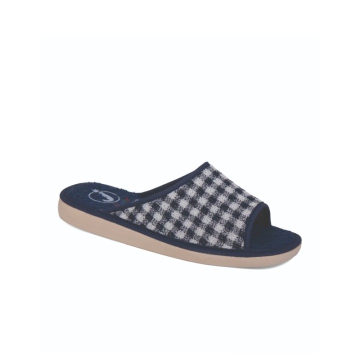 Zapatillas de casa verano mujer puntera abierta cuadraditos color marino