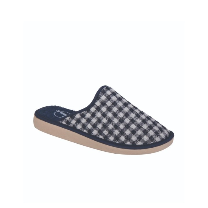 Zapatillas de casa verano mujer puntera cerrada cuadraditos color marino