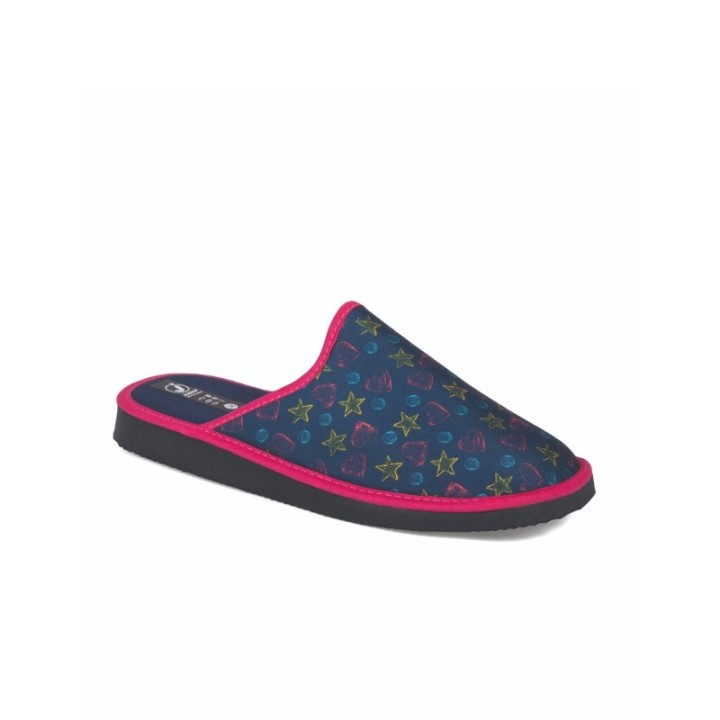 Zapatillas de casa verano mujer puntera cerrada Corazones estrellas color marino