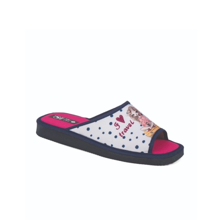 Zapatillas de casa verano mujer puntera abierta I love travel color marino
