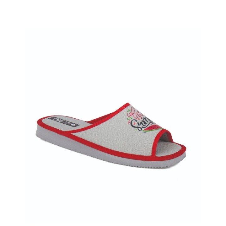 Zapatillas de casa verano mujer puntera abierta Hello summer color niebla
