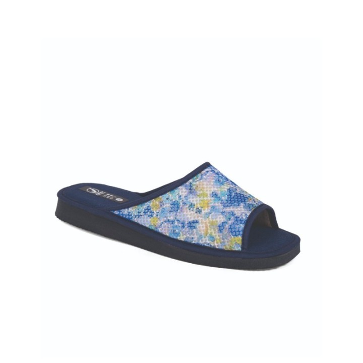 Zapatillas de casa verano mujer puntera abierta estampado piel color marino