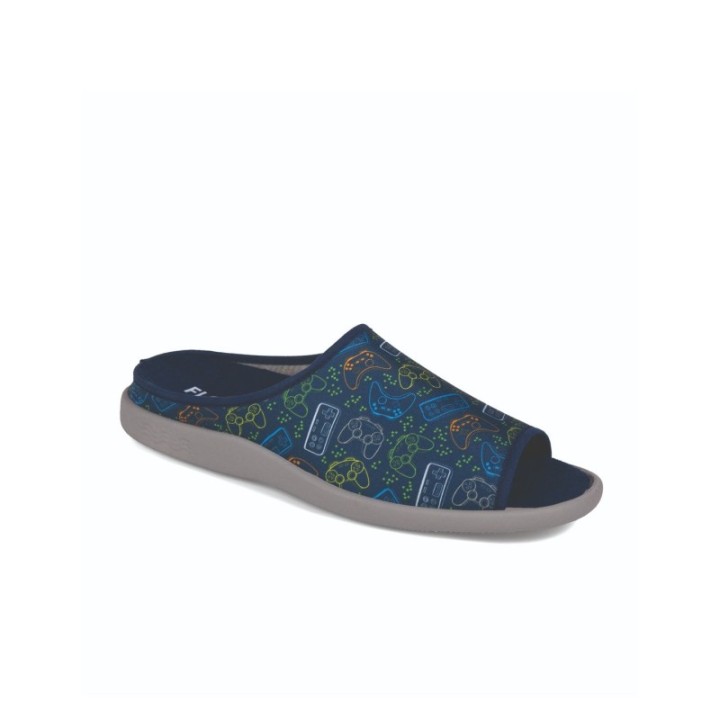 Zapatillas de casa verano hombre puntera abierta mandos consola color marino